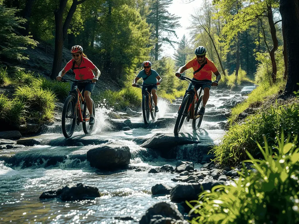 An action shot of cyclists navigating a challenging cyclo-cross course, highlighting the technical skills and excitement of the sport.