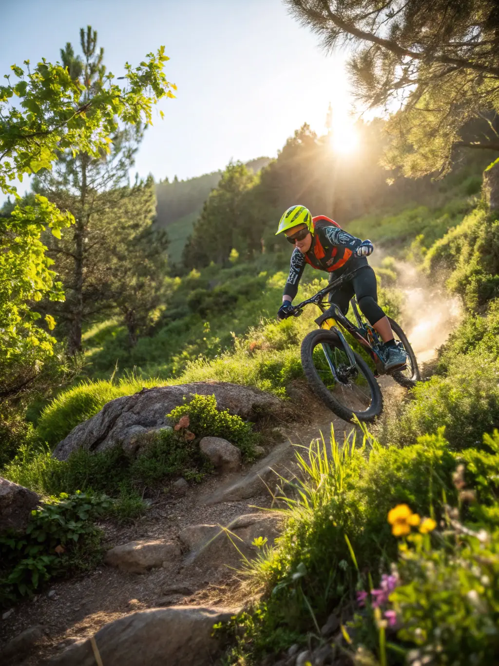A cyclist riding on a gravel path through a forest, emphasizing the adventure and freedom of gravel biking.